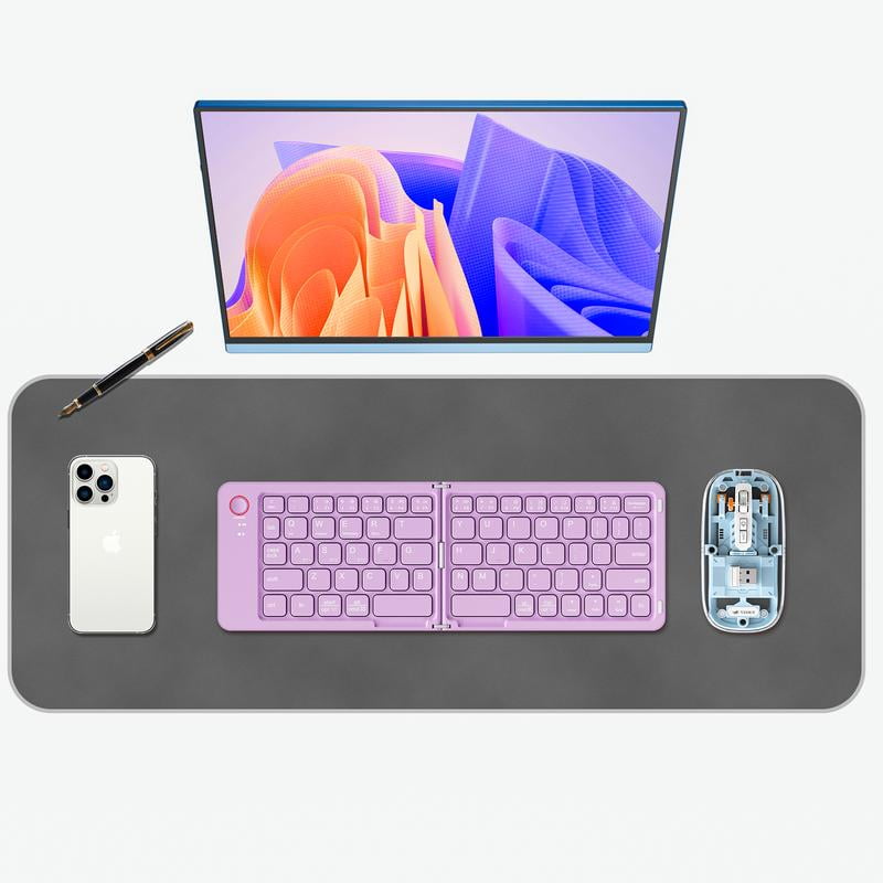 VEOUT Wireless Keyboard and Mouse Combo: Foldable Ultra-Thin Portable Bluetooth Set for Laptop, Tablet, PC | Silent Click | 2.4G USB Receiver | 3-DPI (Black/Pink/Blue/White)