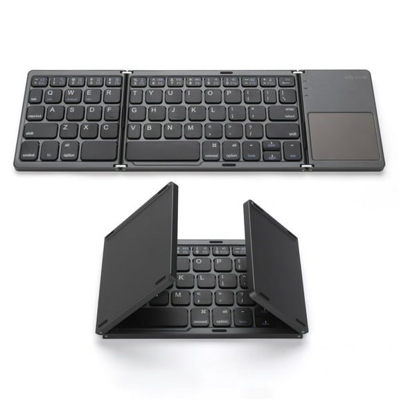 Foldable Bluetooth Keyboard, Wireless Portable Keyboard with Larger Touchpad, Pocket-Sized Folding Travel Keyboard for MacOS Android Windows iOS, Dark Grey