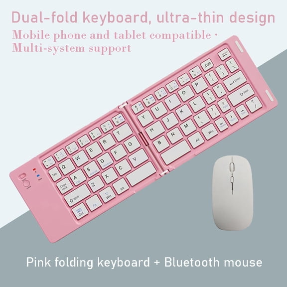 Foldable Bluetooth Keyboard for iPad iPhone Tablet, Portable Mini Wireless Rechargeable Keyboard with 67 Quiet Keys, Compact Travel Keyboard for Android Mac Windows Laptop,C-pink,Keyboard Mouse