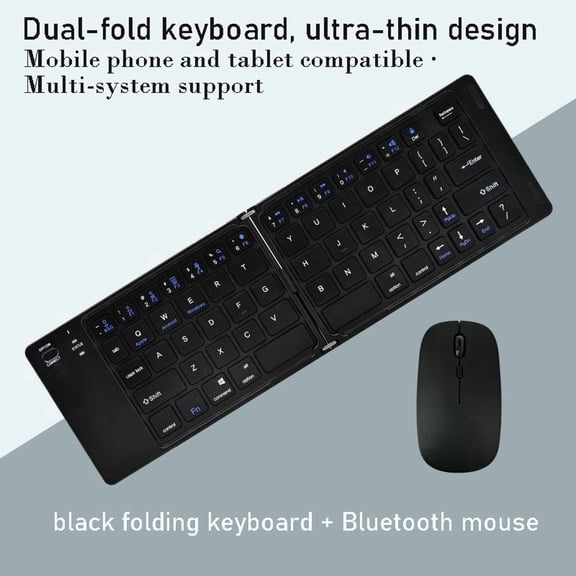 Foldable Bluetooth Keyboard for iPad iPhone Tablet, Portable Mini Wireless Rechargeable Keyboard with 67 Quiet Keys, Compact Travel Keyboard for Android Mac Windows Laptop,A-black,Keyboard + Mouse