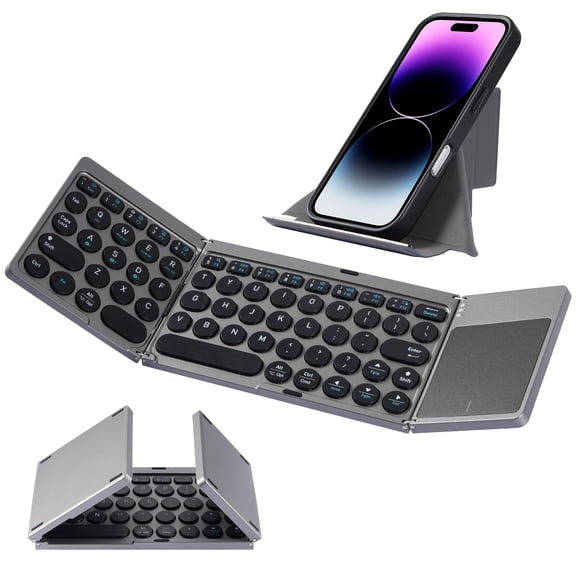Foldable Bluetooth Keyboard with Trackpad, Wireless Portable Ultra-Slim Foldable Keyboard for iPad Tablet Smartphone iOS Android Windows PC, Grey