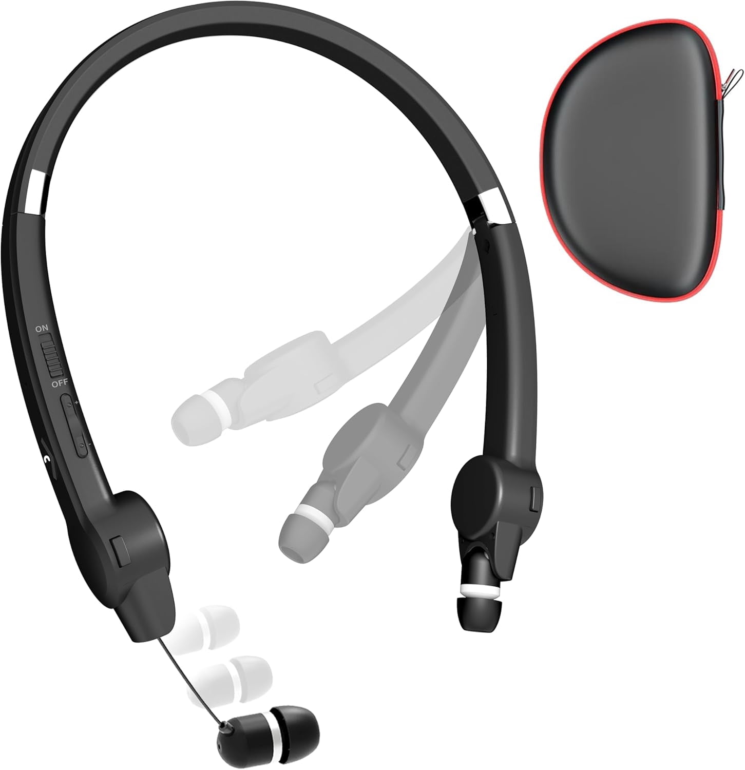 Foldable Bluetooth Neckband Headphones, Wireless Sports Headset with Retractable Earbuds, Sweatproof Noise Cancelling Stereo Earphones with Built-in Mic for Running, Workout (Deep Black)