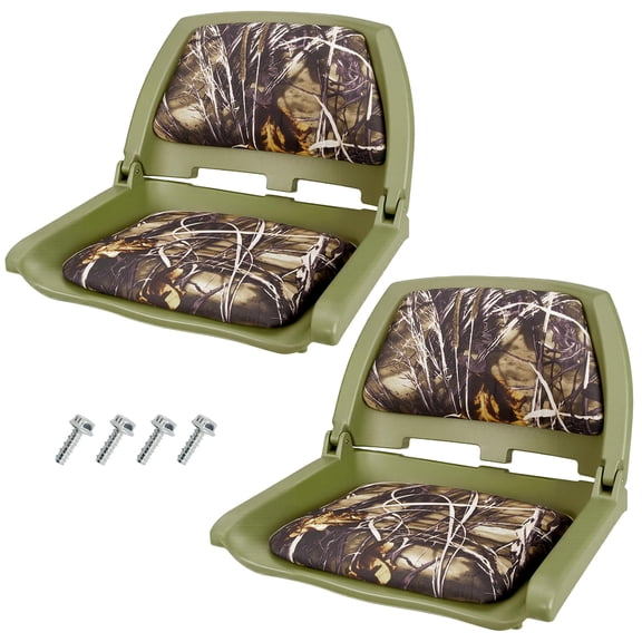 Foldable Boat Seat Pair, Universal 5"x5" Mount, Weather-Resistant PVC Cushion, Ergonomic Low Back for Fishing & Pontoon, Space-Saving