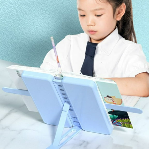 Foldable Book Stand Holder Adjustable Angle with Dry Erase Board & Pencil Storage Drawer, Portable Desktop Organizer for Reading Tablet Textbook Office Campus Supplies (Blue)