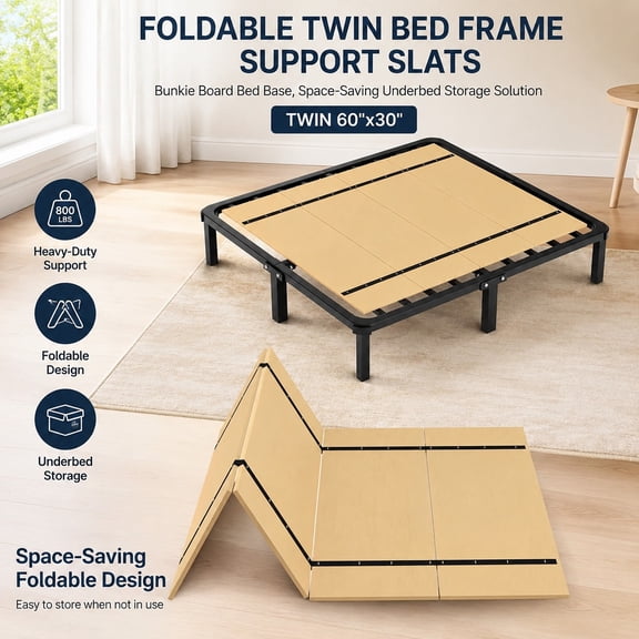 Foldable Box Spring Bunkie Board Bed Support Slats Full Size 60 x 48 inch Mattress Foundation