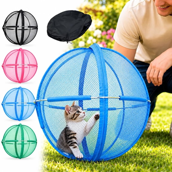 Foldable Breathable Mesh Indoor Pet Playpen, 27-Inch Pop-Up Spherical Cat Enclosure Tent with Zipper
