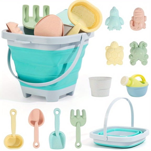 Foldable Bucket Fun Shovel Molds Beach Bucket Toys Set Portable Durable Beach Sand Water Game Toys for Outdoor Beach Park Toys