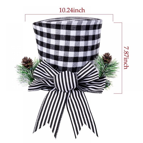 Foldable Buffalo Plaid Christmas Tree Topper Hat with Large Bow Retractable Checkered Top Hat-red-