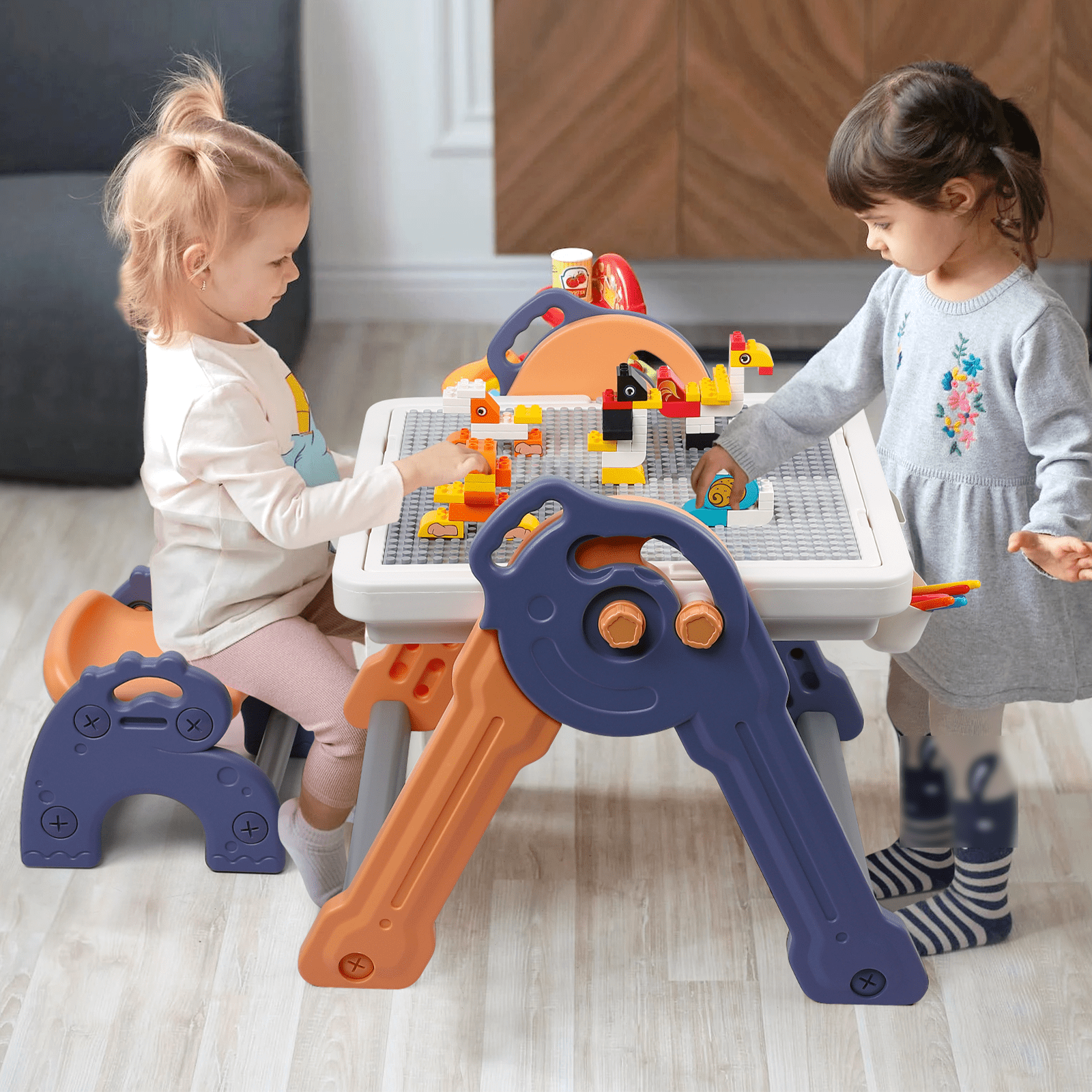 Foldable Building Block Table, 2 in 1 Kids Art Easel, 3 Mode Design ...