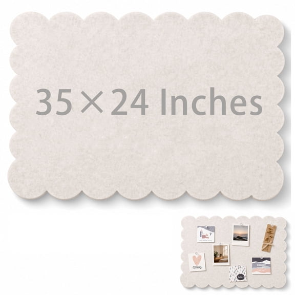 35x24 Inches Scalloped Felt Bulletin Board for Wall Foldable Beige Pin Cork Board Alternative Self-Adhesive Felt Vision For Notes Photos And RemindersBoard