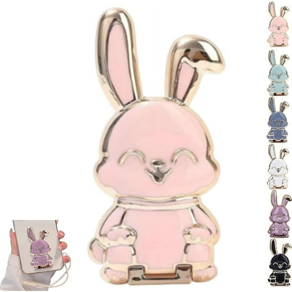 Foldable Bunny Phone Bracket, Creative Pull Rod & Foldable Design, Cute Bunny Stand Phone Holder, for Home Office Study Desk Travel, Sturdy Base Compatible with All All Mobile Phone Tablets(Pink)