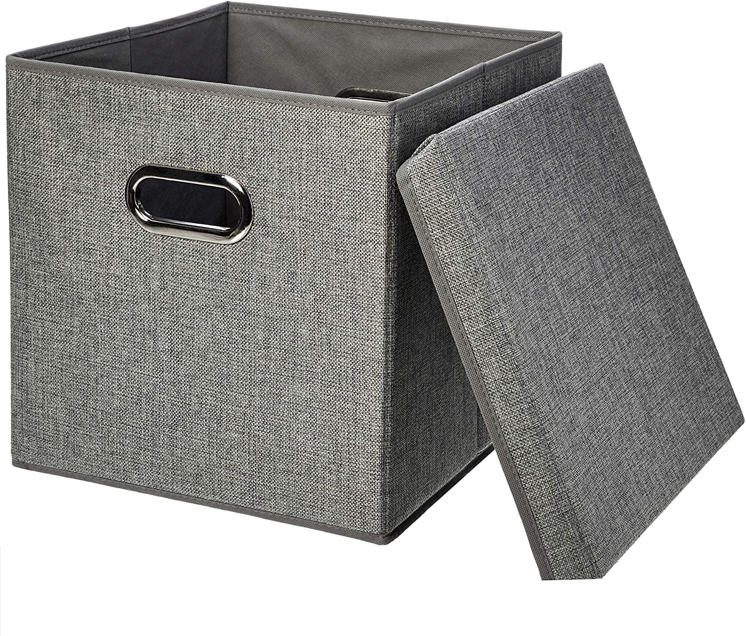 Foldable Burlap Cloth Cube Storage Bin with Lid, Stackable and Sturdy ...