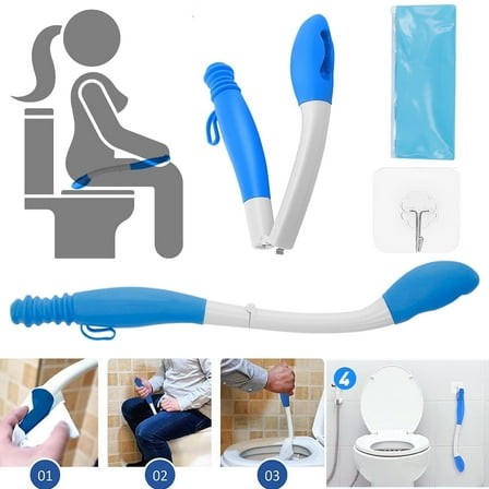 HQinX Foldable Butt Wiper: 15.7" Toilet Wiping Aid with Adhesive Hook & Carry Bag – Bathroom Personal Care Reaching Tool