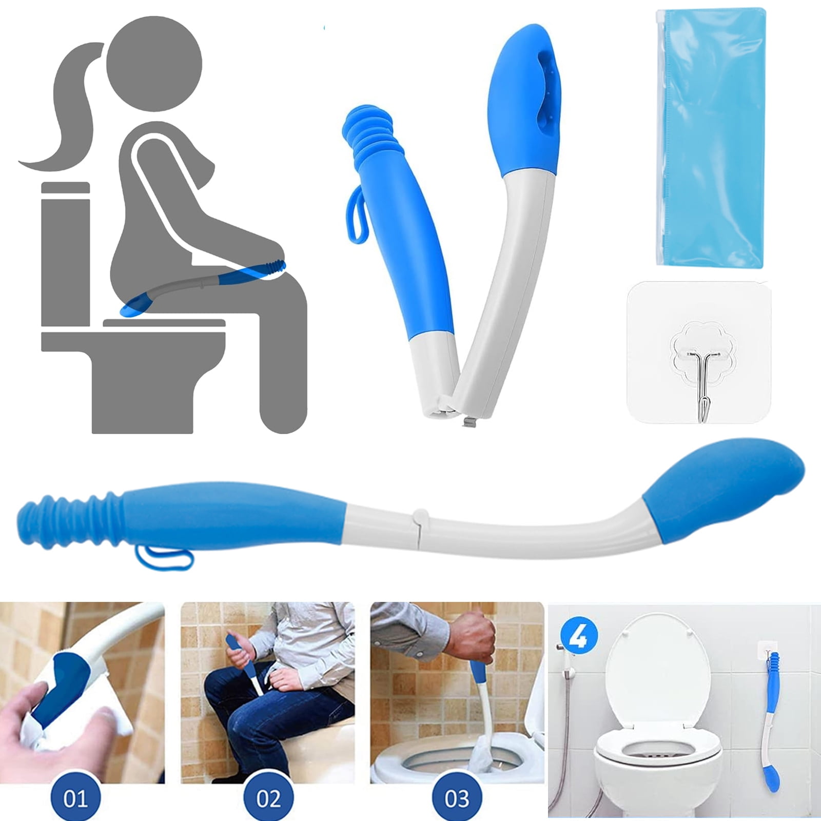 Foldable Butt Wiper, 15.7" Toilet Aids for Wiping, Comfort Silicone
