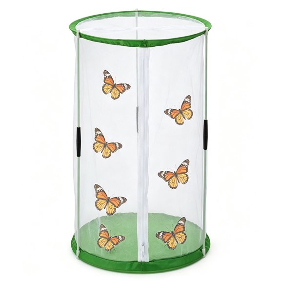 Foldable Butterfly Habitat Mesh Cage, Zipper Butterfly Net Cage Caterpillar Rearing Butterfly Growing Kit for Kids Science Garden