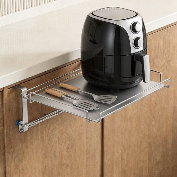 Foldable Cabinet Door Organizer Shelf & Countertop Extender Metal Storage Rack and Counter Extension Space Saving Kitchen Hanging Shelf