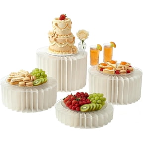 Foldable Cake Stand, 4 Pack Reusable Round Buffet Dessert Risers with Clear Acrylic Tops, Cardboard Display Stands for Wedding Birthday Party Home Decor, White