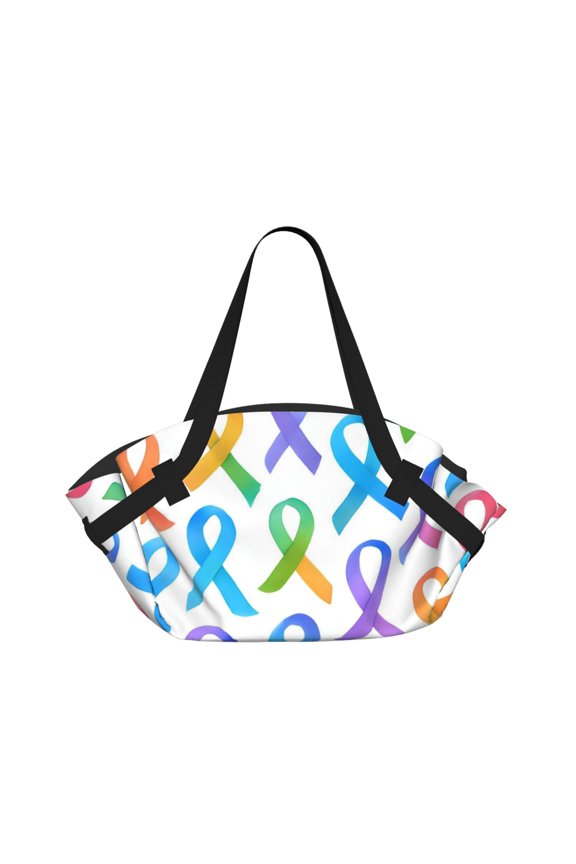 Foldable Camping Bag To Picnic Mat Thick Portable Shoulder Bag With 2 Snap Buttons For Beach Camping Park Cancer Awareness Ribbon Pattern - Ombr Flow
