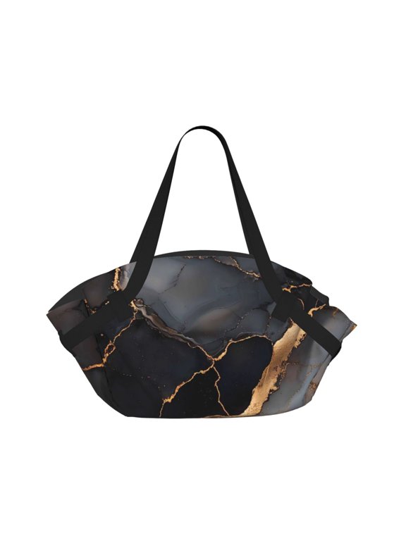 Foldable Camping Bag To Picnic Mat Thick Portable Shoulder Bag With 2 Snap Buttons For Beach Camping Park Black And White Gold Marble