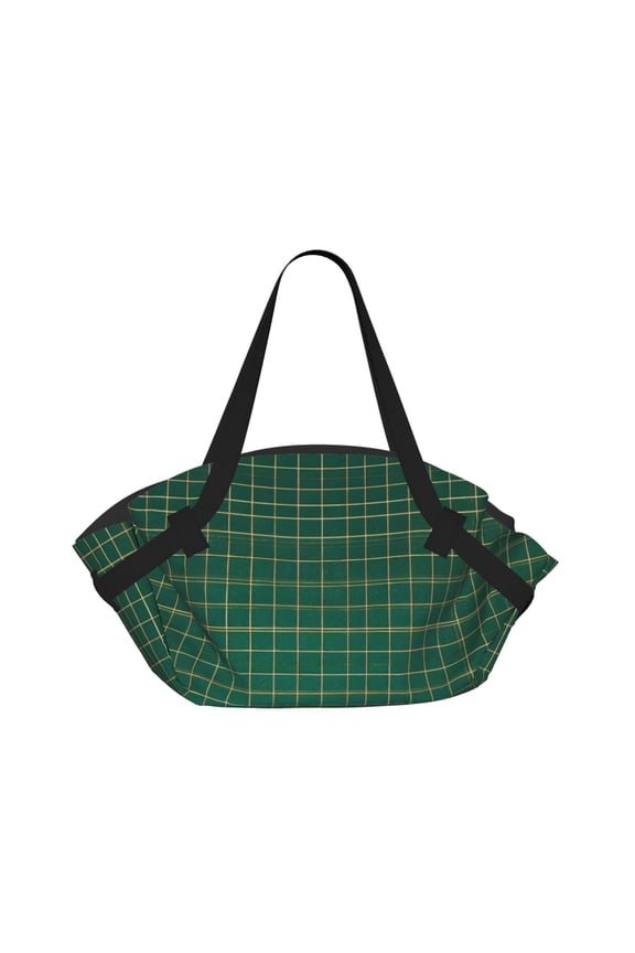 Foldable Camping Bag To Picnic Mat Thick Portable Shoulder Bag With 2 Snap Buttons For Beach Camping Park Green Checkered Pattern