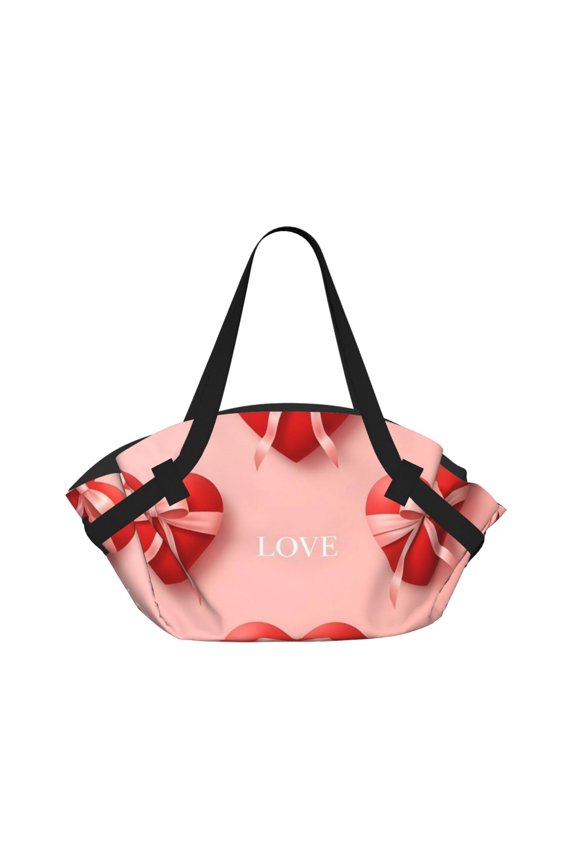 Foldable Camping Bag To Picnic Mat Thick Portable Shoulder Bag With 2 Snap Buttons For Beach Camping Park Pink Heart Pattern