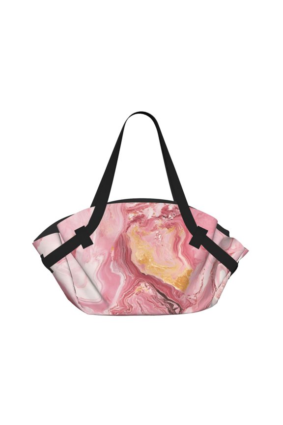 Foldable Camping Bag To Picnic Mat Thick Portable Shoulder Bag With 2 Snap Buttons For Beach Camping Park Pink Marble_1