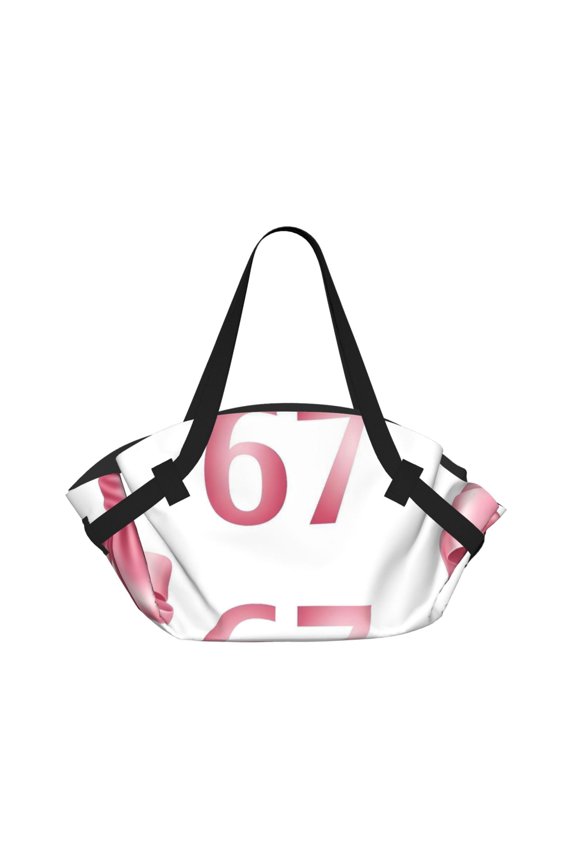Foldable Camping Bag To Picnic Mat Thick Portable Shoulder Bag With 2 Snap Buttons For Beach Camping Park Pink Ribbon Pattern 67