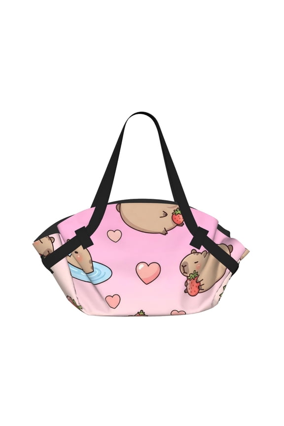 Foldable Camping Bag To Picnic Mat Thick Portable Shoulder Bag With 2 Snap Buttons For Beach Camping Park Pusheen Capybara Pattern (2)