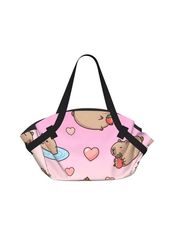 Foldable Camping Bag To Picnic Mat Thick Portable Shoulder Bag With 2 Snap Buttons For Beach Camping Park Pusheen Capybara Pattern (2)