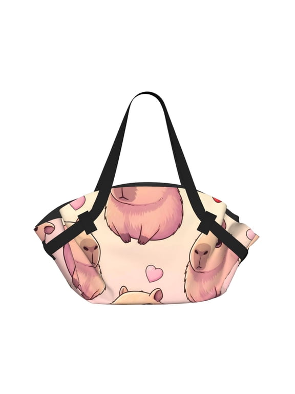 Foldable Camping Bag To Picnic Mat Thick Portable Shoulder Bag With 2 Snap Buttons For Beach Camping Park Pusheen Capybara Pattern 2