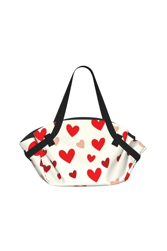 Foldable Camping Bag To Picnic Mat Thick Portable Shoulder Bag With 2 Snap Buttons For Beach Camping Park Red Heart Symbol