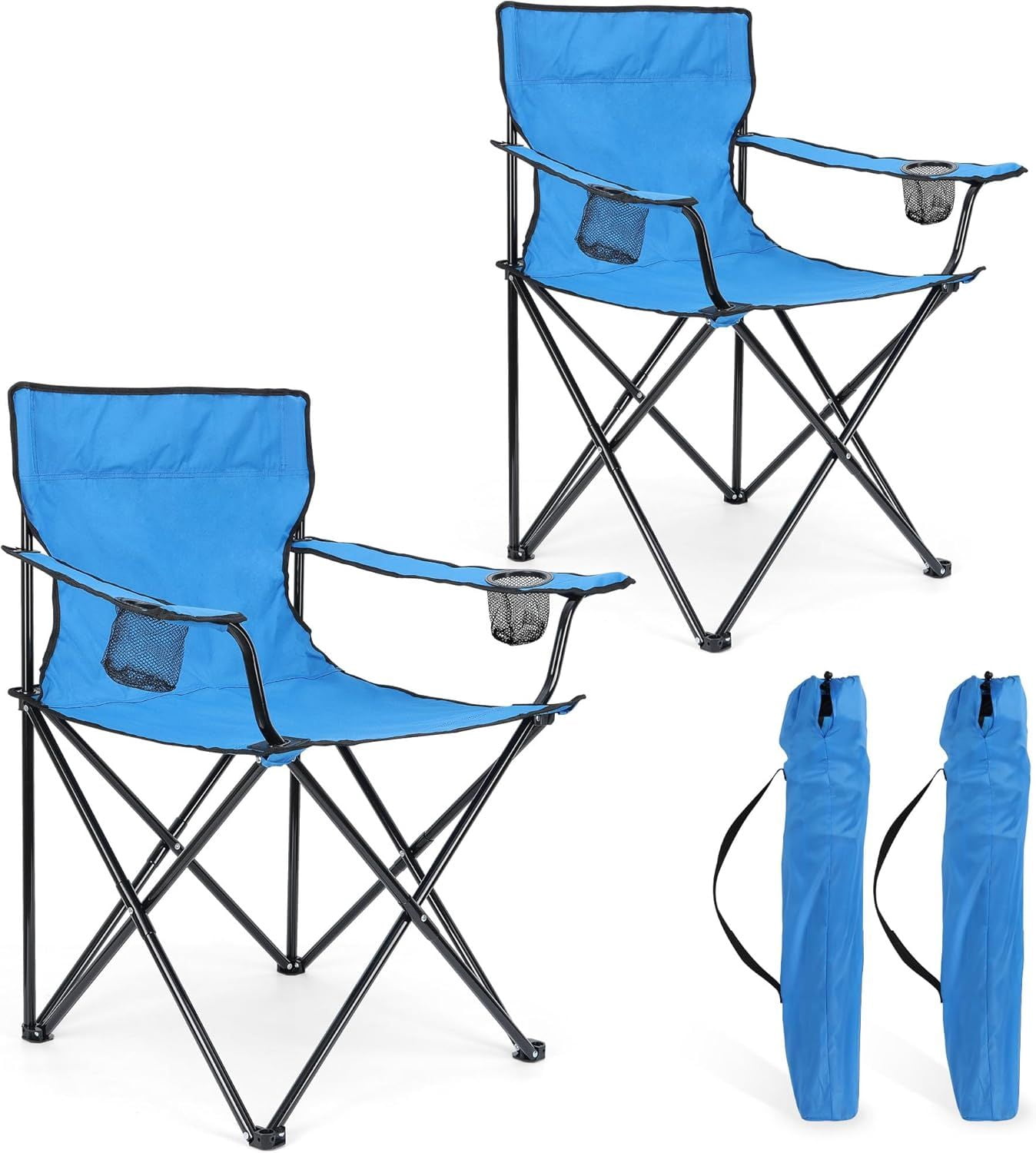 Foldable Camping Chair Set of 2, Folding Camp Chairs for Adults, Large Portable Lawn Chair for Outdoors Fishing, Hiking, Travel, Picnic, Beach, Supports 275lbs & Include Storage Bags