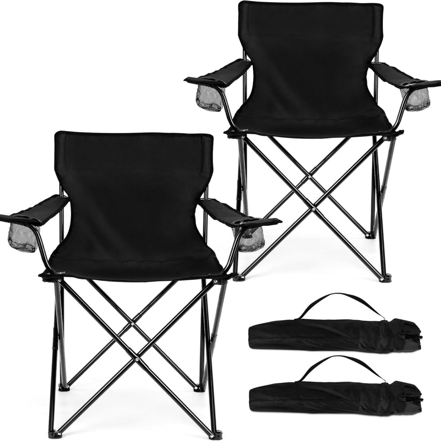 Foldable Camping Chair Set of 2, Folding Camp Chairs for Adults, Large Portable Lawn Chair for Outdoors Fishing, Hiking, Travel, Picnic, Beach, Supports 275lbs & Include Storage Bags