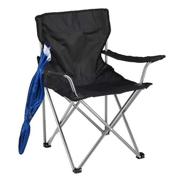 TeqHome Camping Chair with Canopy Shade Folding Beach Chair Support 220lbs with Adjustable Arm Cup Holder Detachable Umbrella Black