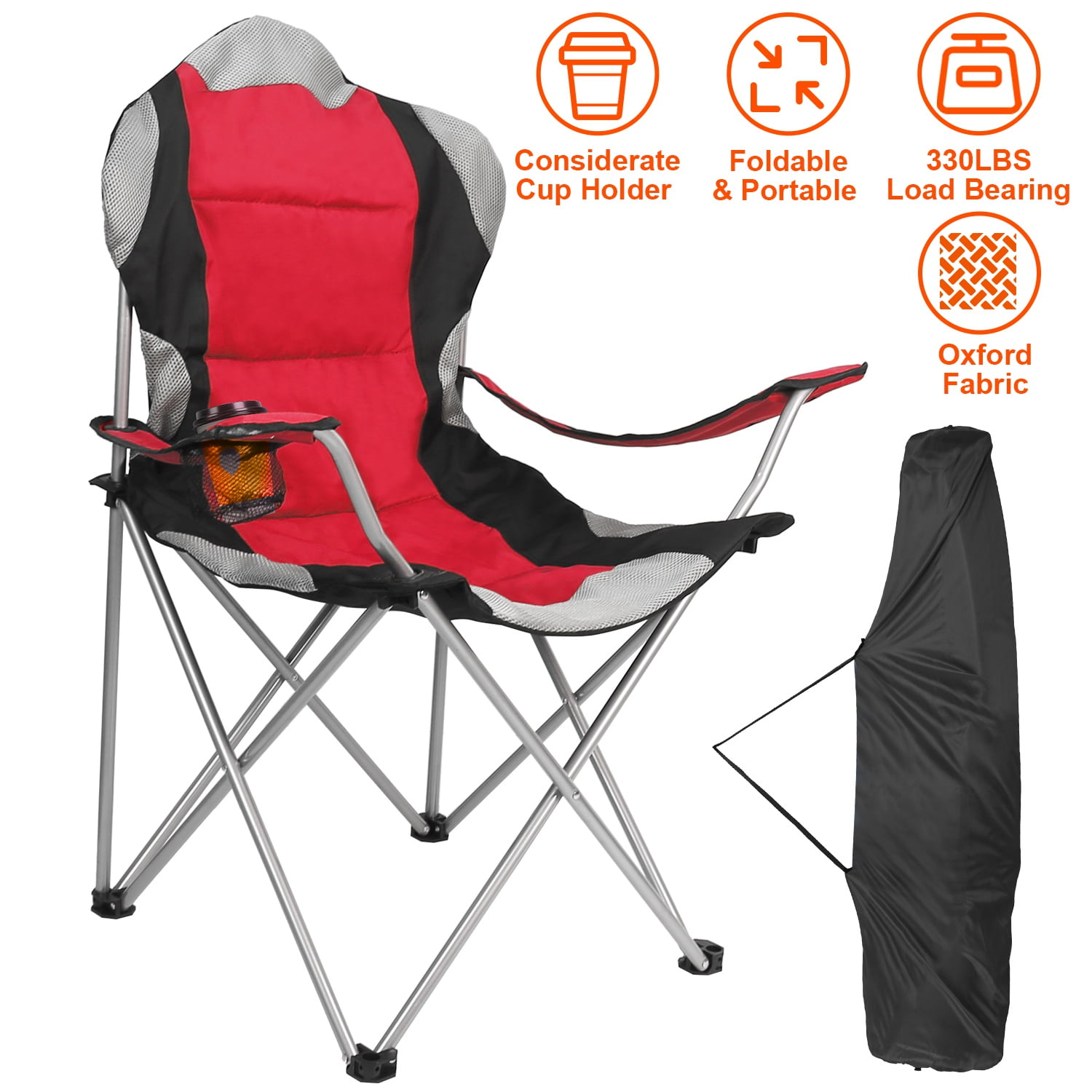  VINGLI Oversized Fishing Chair Heavy Duty Support 440 LBS, 160°  Freely Adjustable Reclining Folding Chairs, Lounge Travel Outdoor Seat with  High Back for Fishing Camping or Leisure : Sports & Outdoors