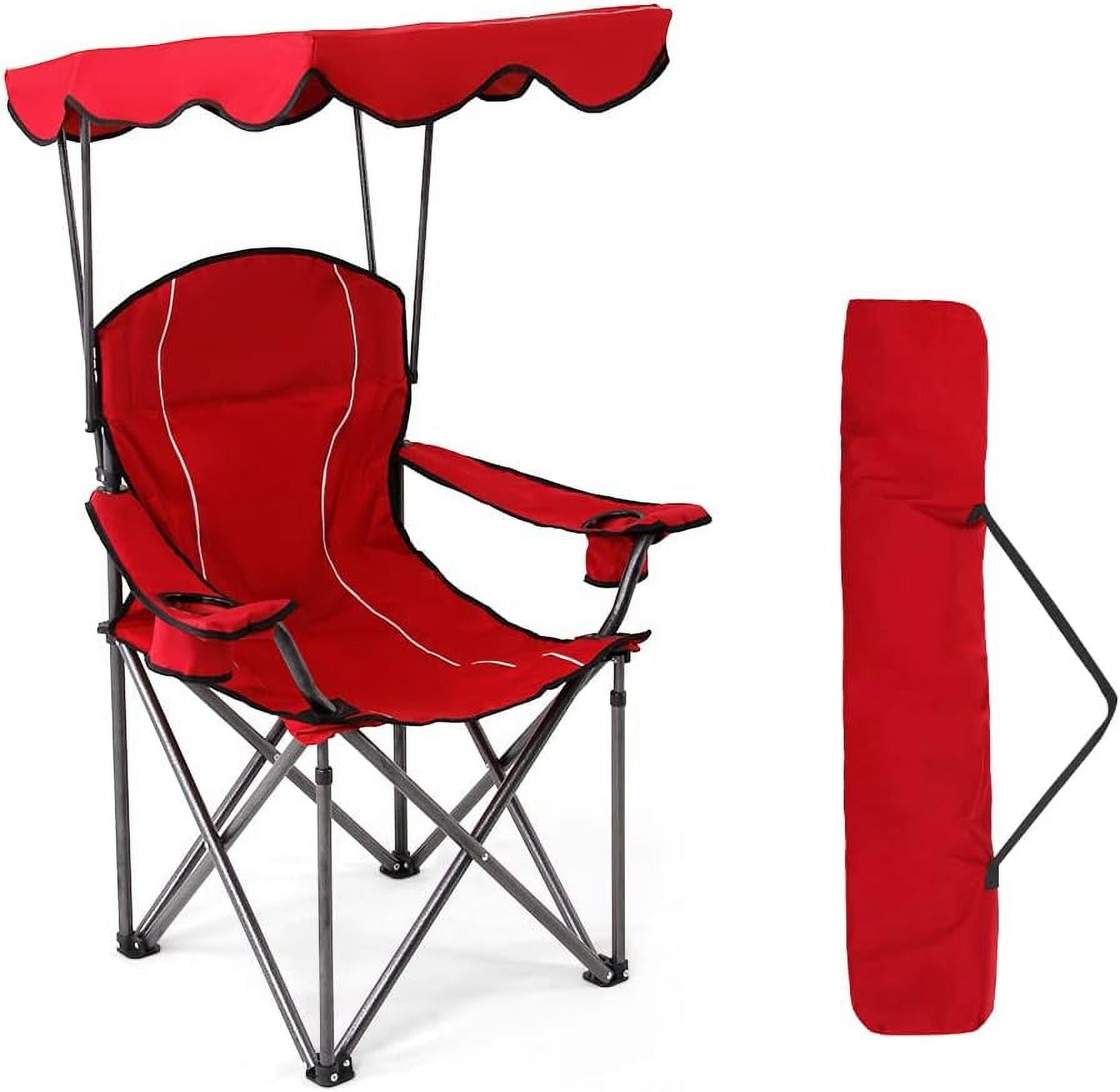 Red Folding Canopy Camping Chair with Cup Holders