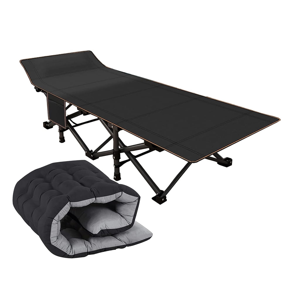 Foldable Camping Cots for Adults, Heavy Duty Guest Bed, Double Layer 1200D Cot Sleeping with Mattress Carrying Bag for Patio, Deck, Home, Office, Camping, Vacation, 500lb Loading, Black