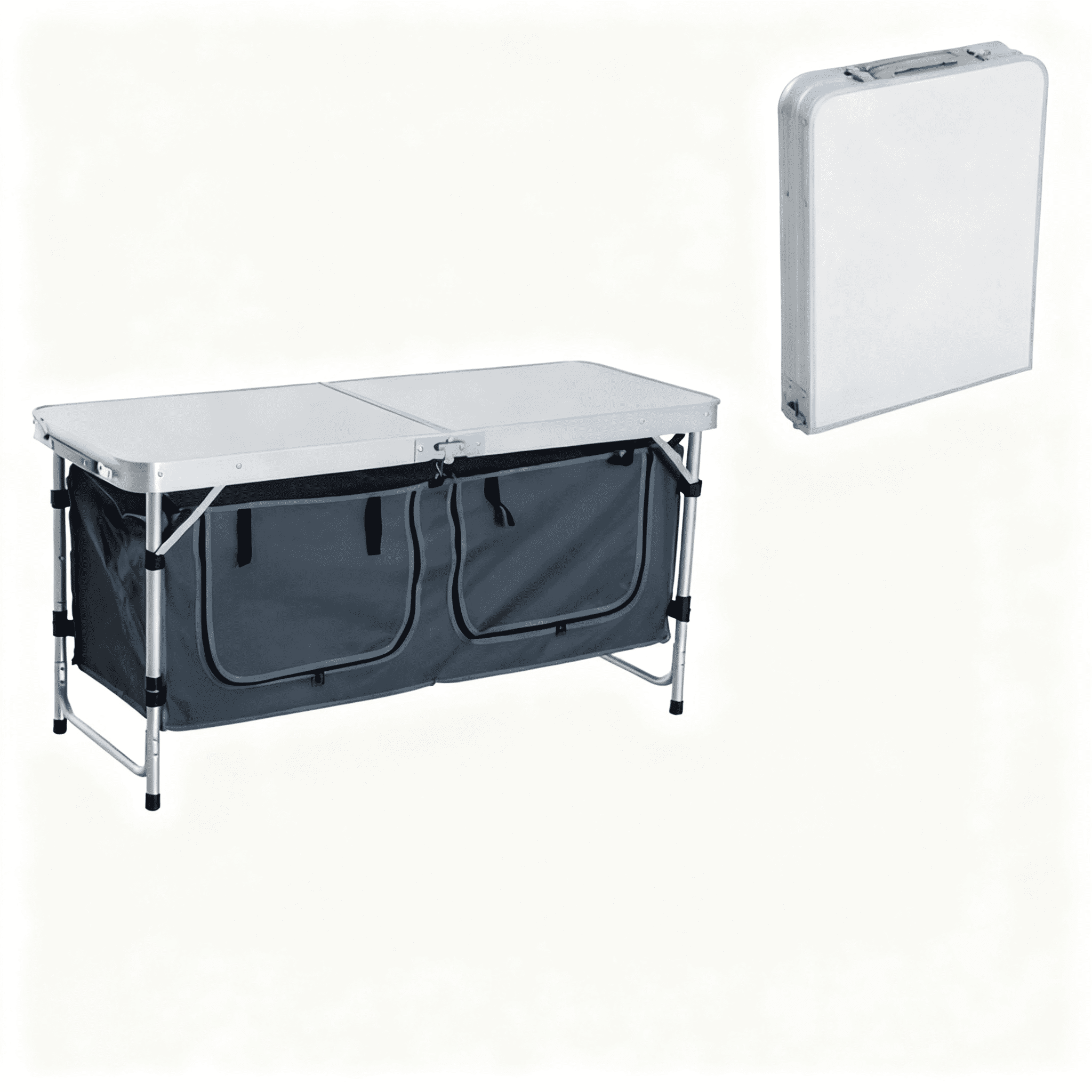 Foldable Camping Fishing Table, 3 Adjustable Heights Aluminum Frame Outdoor Table with Zippered 600D Oxford Storage Bag, MDF Tabletop, 55LBS Capacity for Picnic BBQ Backyard