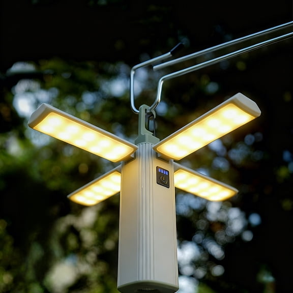 Foldable Camping Light with Hook - Multi-Functional Outdoor Tent Light, Portable Hanging Lantern, Durable Battery-Powered Lighting, Essential for Christmas Camping & Holiday, 1.2*7.2in, White