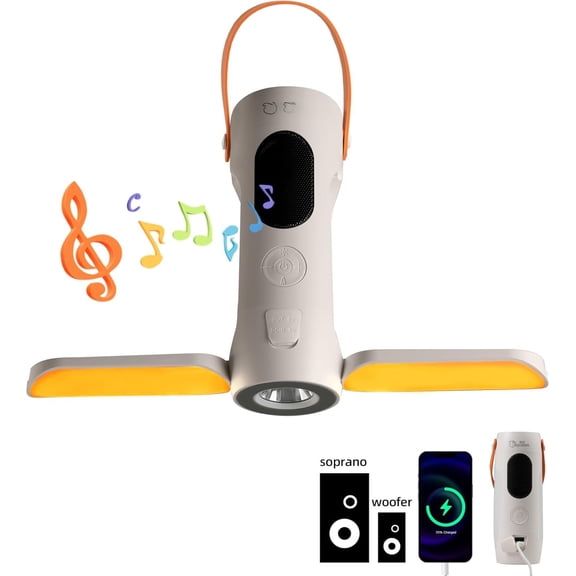 Foldable Camping Light Rechargeable Lantern with 2 Speakers,10000mAh Power ,Portable Flashlight with Removable Hook,IP54 ,1000LM,5 Modes for Camping, Hiking, Fishing,