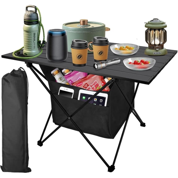 Foldable Camping Side Table, Ultralight Small Beach Table Aluminum, Portable Outdoor Table with Carry Bag and Storage for Picnic, Grill, Hiking, Fishing, Sand, Camping Essentials
