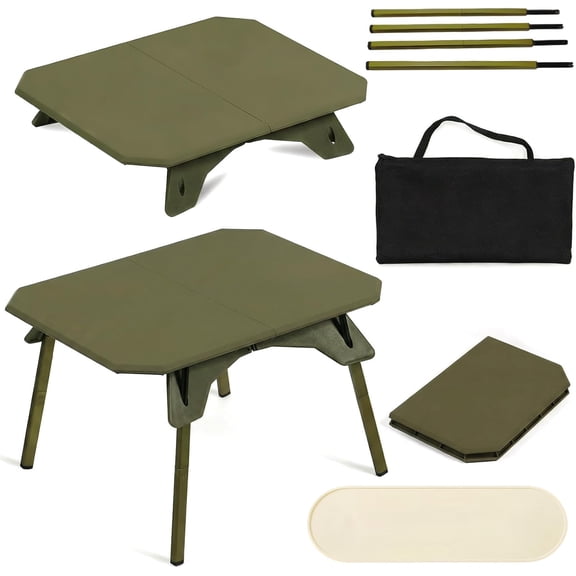 Foldable Camping Table | Adjustable Height Portable Camp Table for Backpacking, Picnic & Car Travel | Compact Small Folding Table with Carrying Bag & Cup Coasters | Camping Essentials