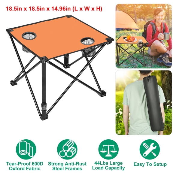 Foldable Camping Table, Portable Picnic Table Lightweight Travel Desk with 2 Cup Holders & Carrying Bag, Easy to Carry, Perfect for Outdoor Camping, Picnic, BBQ, Beach, Travel, Hiking, Home Use (1Pc)