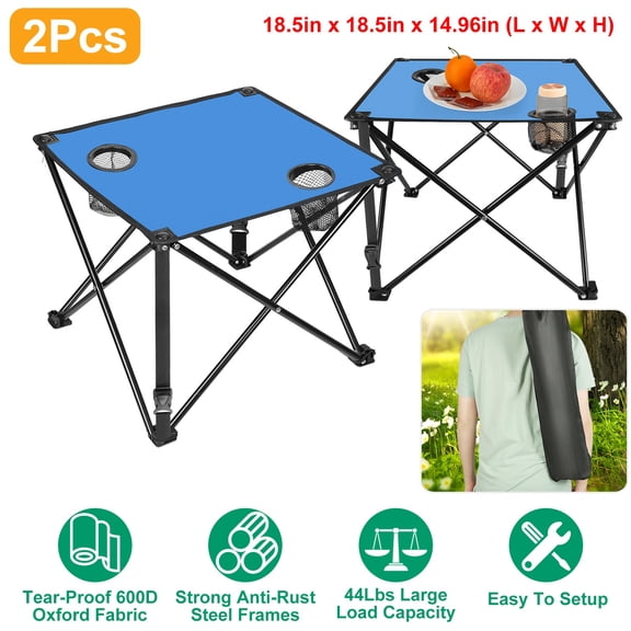 Foldable Camping Table, Portable Picnic Table Lightweight Travel Desk with 2 Cup Holders & Carrying Bag, Easy to Carry, Perfect for Outdoor Camping, Picnic, BBQ, Beach, Travel, Hiking, Home Use (2Pc)