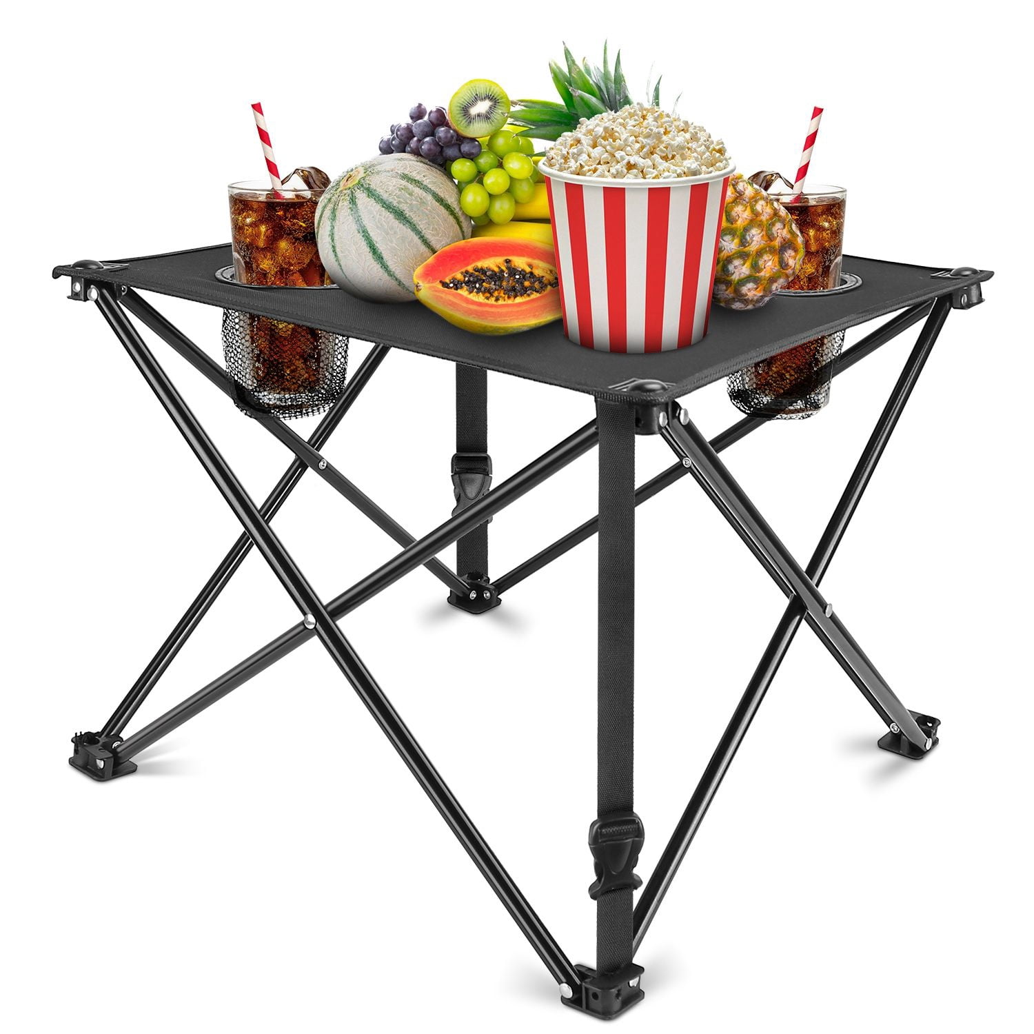 Foldable Camping Table Portable Picnic Table Lightweight Travel Desk with 2 Cup Holders Carrying Bag