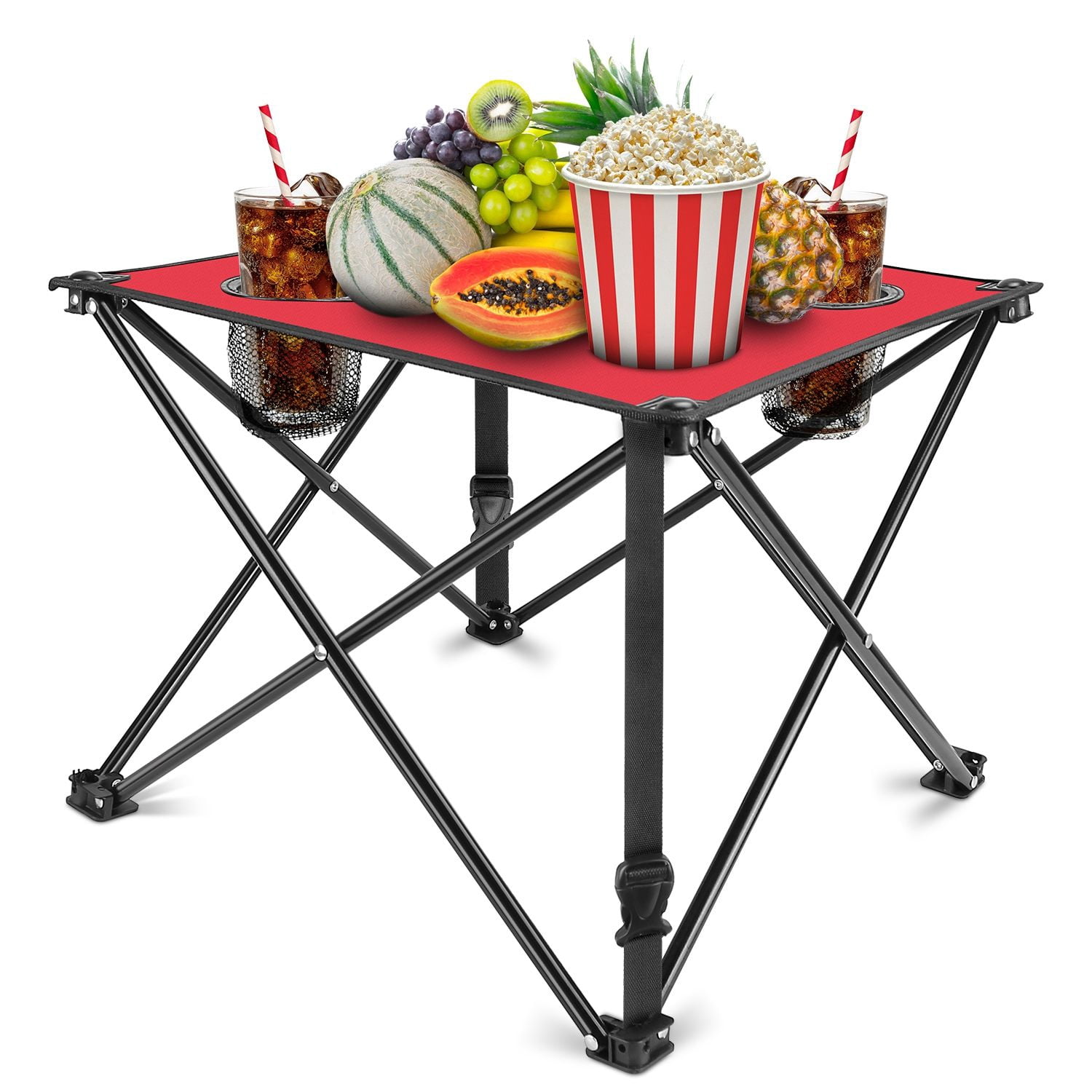 Foldable Camping Table Portable Picnic Table Lightweight Travel Desk with 2 Cup Holders Carrying Bag