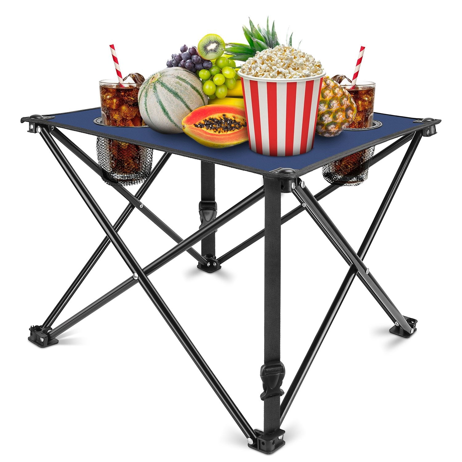 Foldable Camping Table Portable Picnic Table Lightweight Travel Desk with 2 Cup Holders Carrying Bag