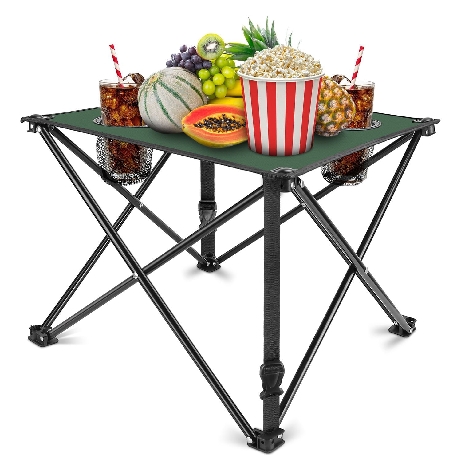 Foldable Camping Table Portable Picnic Table Lightweight Travel Desk with 2 Cup Holders Carrying Bag