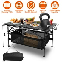 Foldable Camping Table with Storage TeqHome Lightweight Adjustable Aluminum Travel Table for Picnic Beach Camp BBQ Backyards Easy to Install and Carry