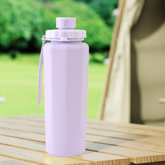 Foldable Camping Water Bottle, Wuztai High Temperature Proof Silica Gel Sports Kettle, 600ml Capacity Collapsible Water Container With Lifting Rope, Purple